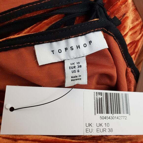 TOPSHOP Womens 6 Balloon Sleeve Velvet Minidress in Orange NEW Fits like 2-4 - Picture 12 of 15